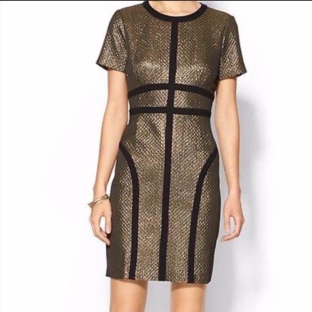 Metallic Gold Mini Dress Anthropologie Pim + Larkin Size 8
